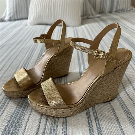 michael kors jill espadrille wedge gold|michael kors wedge sandals women.